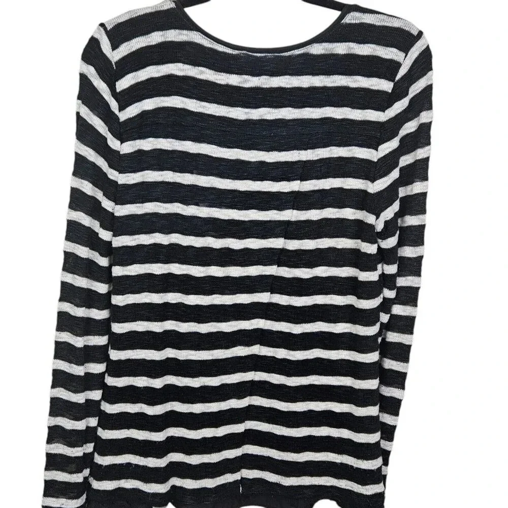 White‎ House Black Market Long Sleeve V Neck Striped Sweater Lace Size Medium